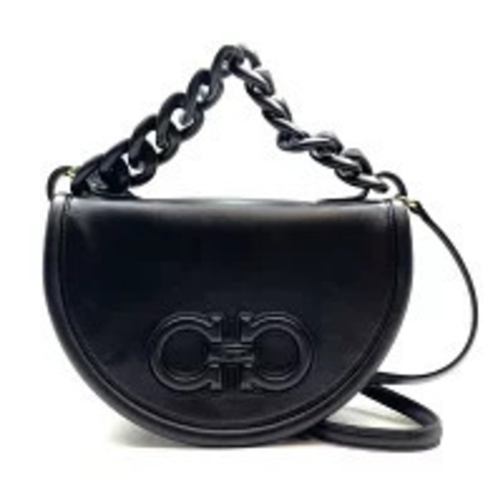 Salvatore Ferragamo Gancini Aura Handbag Shoulder Bag Black Leather